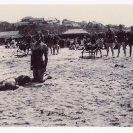 Resuscitation and rescue practice on Jetty Beach, 1920s
