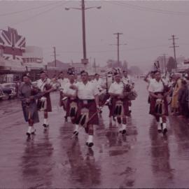 Tenterfield Pipe Band in the Coffs Harbour Centenary Parade, 1961