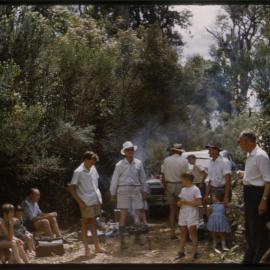 Boiling a billy on the road to Mount Moombil, 1960s