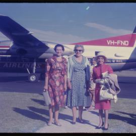 Three women at Coffs Harbour Airport, c. 1962