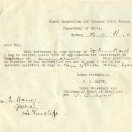 Application for Certificate of Competency as Engine Driver, 25 September 1928