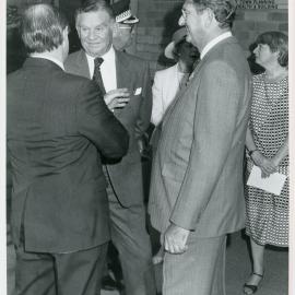 Sir James Rowland with Matt Singleton and John Smith, 18 April 1985