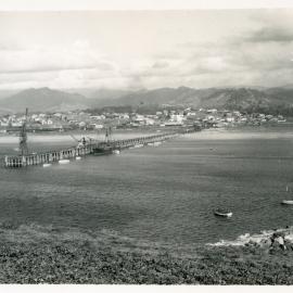 Aerial view of the jetty and township from Muttonbird Island