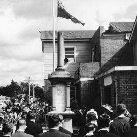 ANZAC Day at the new Woolgoolga Memorial Hall and War Memorial, 1950s