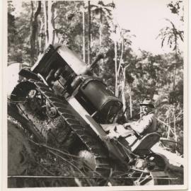 Tractor in rainforest, c. 1940s