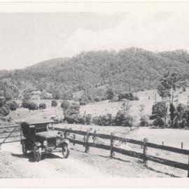 Arthur Anderson's Model T Ford at farm gate, c. 1940s