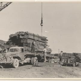 Trucks loaded with timber, c.1940s