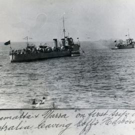 Destroyers HMAS Parramatta and HMAS Yarra leave the Harbour, May 1911