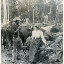 Esther Burgess and Joseph Turnbull with his bullock team, c.1910 