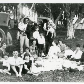 Lowery and Malouf families picnicking at Bonville Reserve, c.1927