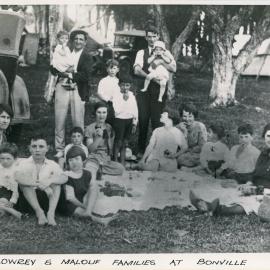 Lowery and Malouf families picnicking at Bonville Reserve, c. 1927