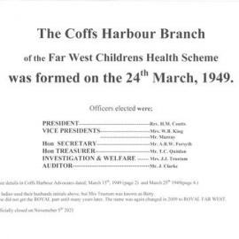 History of the Coffs Harbour branch of the Royal Far West Children's Health Scheme