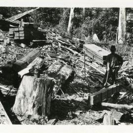 Cutting timber sleepers, early 1930s