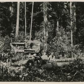 Three sawyers on Bruxner Park Road, 1936