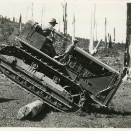 The Caterpillar tractor demonstrates its stability, 1936