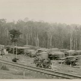 Piles of lumber at the Briggsvale sawmill, 29 September 1936