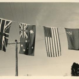 Flags commemorate the end of World War II, 15 August 1945