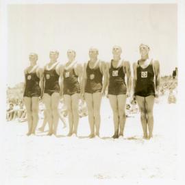 Men's surf lifesaving-team at a carnival