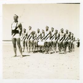Men's surf lifesaving-team at a carnival