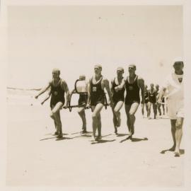 Men's surf life-saving team at a carnival