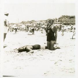 Men's surf life-saving team at a carnival