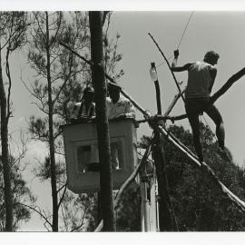 Mike Manns dodges the Police Rescue Squad at the Look-At-Me-Now protest, November 1991