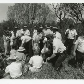 Police arrest protestors at the Look-At-Me-Now outfall protest, November 1991