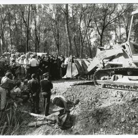 The press, photographers, police and protesters at the Look-At-Me-Now outfall protest, November 1991