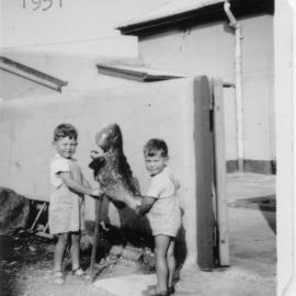 Peter and Alan Chappelow with a groper, 1951