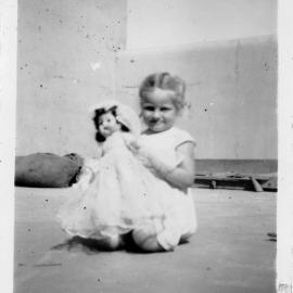 Three year old Ceri Hobman on South Solitary Island, Christmas 1951