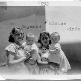 Ella Hobman and Elaine Chappelow with children on South Solitary Island, December 1952