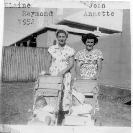 Elaine Cox and Jean Chappelow with their children on South Solitary Island, 1952