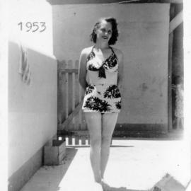 Ella Hobman in her swimsuit on South Solitary Island, 1953