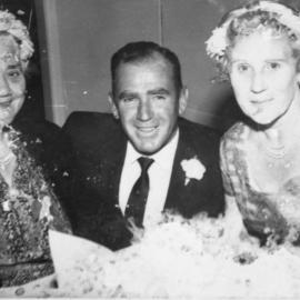 Elizabeth Bray with Terry and Dora Smith at the farm, c.1955