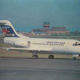 An Air N.S.W. F28 jet at Bankstown airport, December 1986