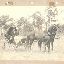 George and Joan Kratz with carriage and horses at the first Agricultural Show, 1914