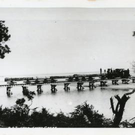 B.A.T. Shay Locomotive and crew on Coffs Creek Bridge, c. 1910