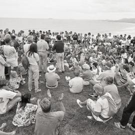 Crowds at the Look-At-Me-Now outfall protest, late 1991