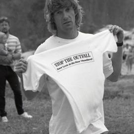 Posing with a Stop the Outfall t-shirt, 23 October 1991