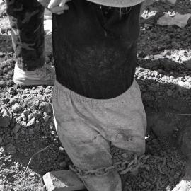 Extracting a protestor from the sand, 21 October 1991