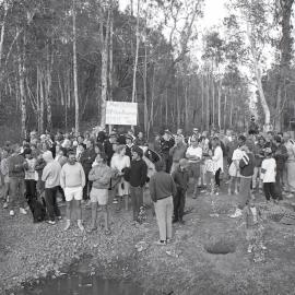 Protestors at an ocean outfall protest, late 1991