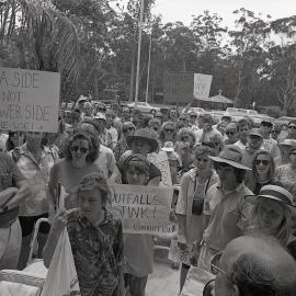 Protestors meet outside the City Council's Administration building, late 1991