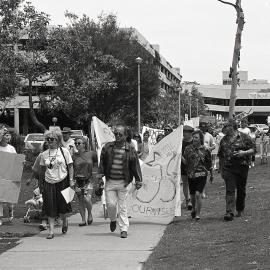 Protestors walk along Castle Street, late 1991