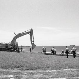 The trench digger at work on Look-At-Me-Now headland, 3 December 1991