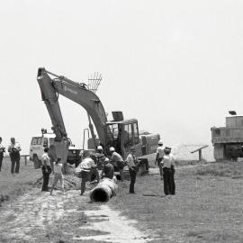 The trench digger at work on Look-At-Me-Now headland, 3 December 1991