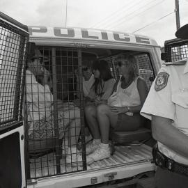 Protestors in the back of the paddy wagon, 26 November 1991