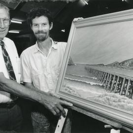 Ray Kratz and artist Ray Francis with a painting of the Jetty, 5 November 1992