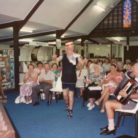 Parading in men's bathers at the Regional Museum, 7 April 1993