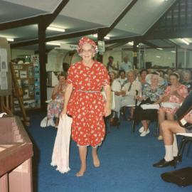 Parading in women's bathers at the Regional Museum, 7 April 1993