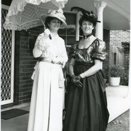 Beryl Fletcher and Jan Cowan dressed for the Jetty Centenary Ball, 5 August 1982